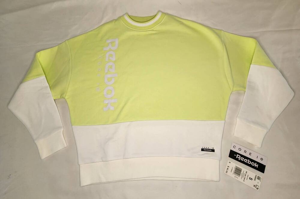 Reebok Sweater Corei Size Small Color Block Lime Green/White